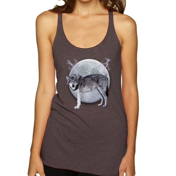 Wild Bobby Full Moon Cute Arctic Mountain Snow Dire Wolf Women Tri-Blend Racerback Tank Top