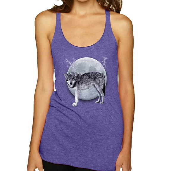 Wild Bobby Full Moon Cute Arctic Mountain Snow Dire Wolf Women Tri-Blend Racerback Tank Top