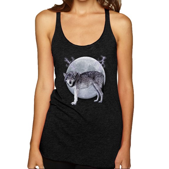 Wild Bobby Full Moon Cute Arctic Mountain Snow Dire Wolf Women Tri-Blend Racerback Tank Top