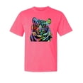 thumbnail image 1 of Wild Bobby,Cool Rainbow Neon Trippy Jungle Tiger Eyes Animal Lover Garment-Dyed Washed Look Short Sleeve Tees, Neon Pink, 2XL, 1 of 3