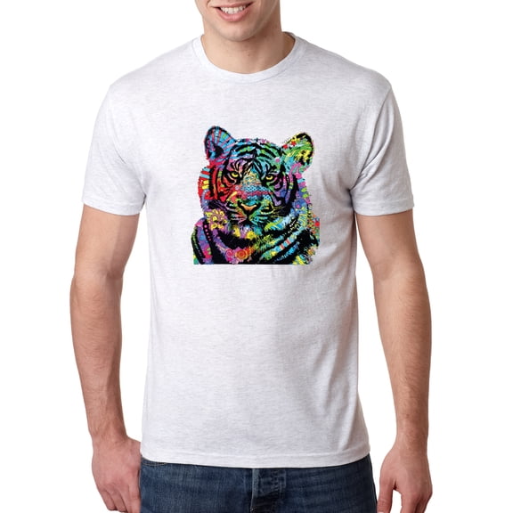 Wild Bobby, Cool Rainbow Neon Trippy Jungle Tiger Eyes Animal Lover Mens Premium Tri Blend T-Shirt, Heather White, Medium