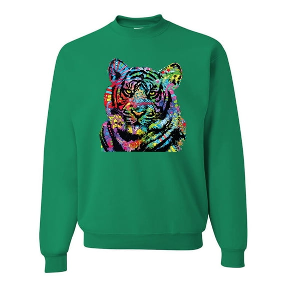 Wild Bobby, Cool Rainbow Neon Trippy Jungle Tiger Eyes Animal Lover Unisex Crewneck Graphic Sweatshirt, Kelly, 3XL