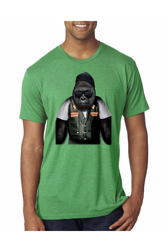 , Cool Silverback Gorilla with Sunglasses and Biker Vest | Mens Animal Lover Premium Tri Blend T-Shirt, Envy, 2XL