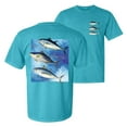 thumbnail image 1 of Wild Bobby, Cool Skipjack Bluefin Albacore Tuna Fish Trio, Fishing, Front and Back Garment-Dyed Short Sleeve Tees, Blue Lagoon, Small, 1 of 3