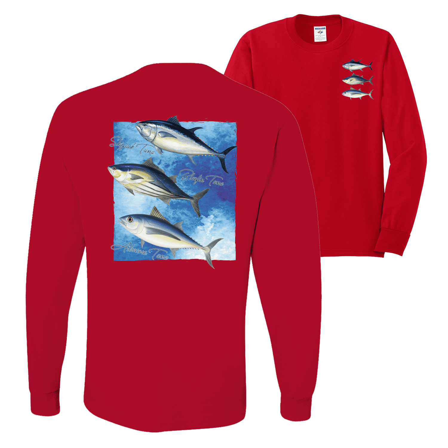 Wild Bobby, Cool Skipjack Bluefin Albacore Tuna Fish Trio Fishing Mens Long  Sleeve Shirt