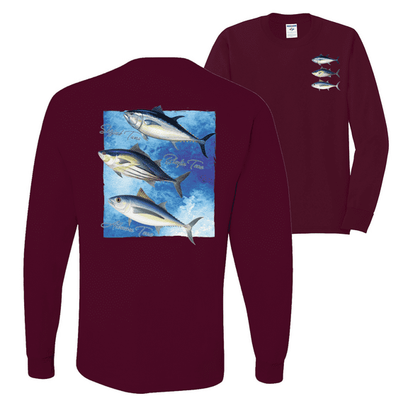 Wild Bobby, Cool Skipjack Bluefin Albacore Tuna Fish Trio Fishing Mens Long Sleeve Shirt