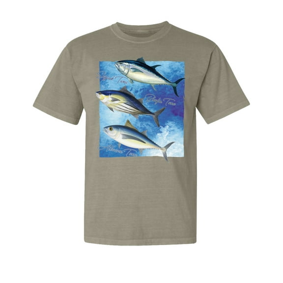 Wild Bobby, Cool Skipjack Bluefin Albacore Tuna, Fish, Trio Garment-Dyed Washed Look Short Sleeve Tees, Sand, Medium