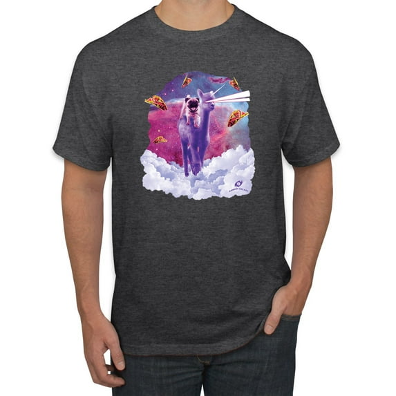 Wild Bobby, Cosmic Pug Riding Alpacacorn with Laser Eyes, Animal Lover, Men Graphic Tees, Heather Black, 3XL