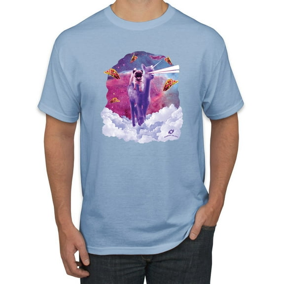 Wild Bobby, Cosmic Pug Riding Alpacacorn with Laser Eyes, Animal Lover, Men Graphic Tees, Light Blue, X-Large