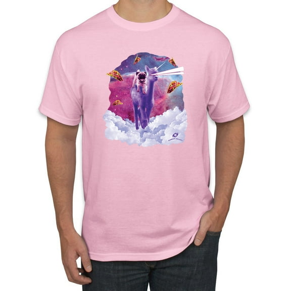Wild Bobby, Cosmic Pug Riding Alpacacorn with Laser Eyes, Animal Lover, Men Graphic Tees, Light Pink, Small