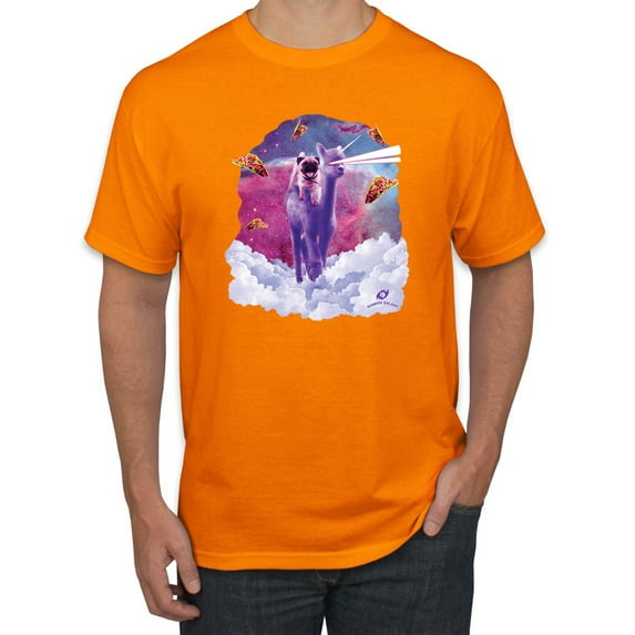 Wild Bobby, Cosmic Pug Riding Alpacacorn with Laser Eyes, Animal Lover, Men Graphic Tees, Orange, 3XL