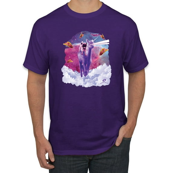 Wild Bobby, Cosmic Pug Riding Alpacacorn with Laser Eyes, Animal Lover, Men Graphic Tees, Purple, Large