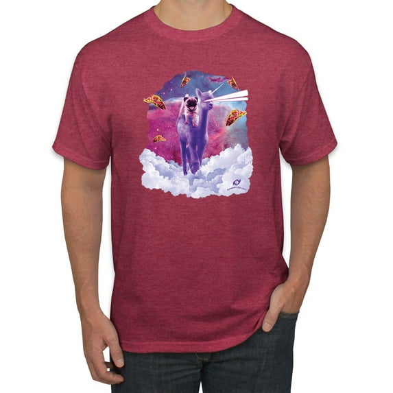 Wild Bobby, Cosmic Pug Riding Alpacacorn with Laser Eyes, Animal Lover, Men Graphic Tees, Vintage Heather Red, 5XL