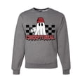 thumbnail image 1 of Wild Bobby Creep It Real Ghost Checker Background Halloween Red and Black Halloween Unisex Crewneck Sweatshirt, Heather Grey, Medium, 1 of 6