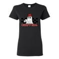 thumbnail image 1 of Wild Bobby Creep It Real Ghost Checker Background Halloween Red and Black Halloween Women Graphic Tee, Black, Small, 1 of 6
