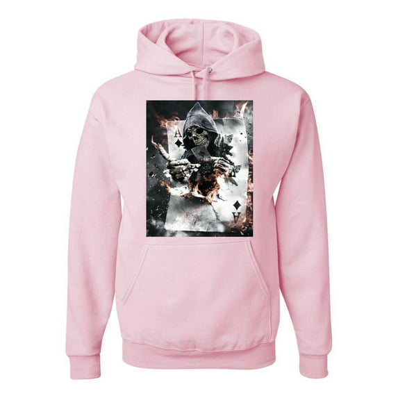 Wild Bobby, Creepy Skeleton Ace of Spades Metal Fashion Graphic Hoodie Sweatshirt, Light Pink, Large