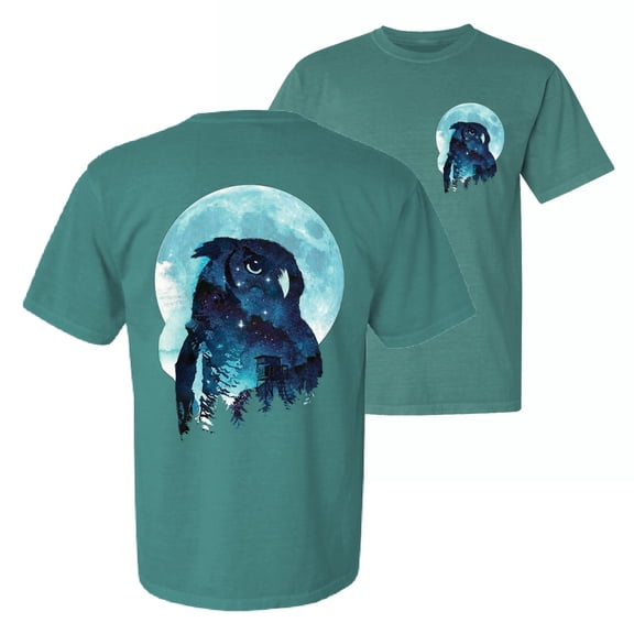 Wild Bobby, Creepy Winter Beach Night Owl, Animal Lover, Front and Back Garment-Dyed Short Sleeve Tees, Emerald, Large