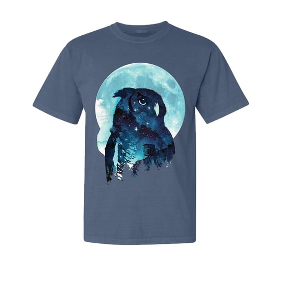 Wild Bobby, Creepy Winter Beach Night Owl, Animal Lover, Garment-Dyed Washed Look Short Sleeve T-Shirt, Navy, 2XL