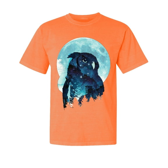 Wild Bobby, Creepy Winter Beach Night Owl, Animal Lover, Garment-Dyed Washed Look Short Sleeve T-Shirt, Neon Orange, 2XL