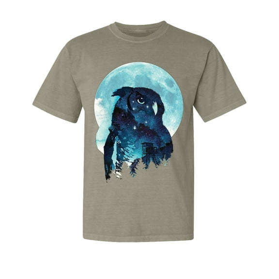 Wild Bobby, Creepy Winter Beach Night Owl, Animal Lover, Garment-Dyed Washed Look Short Sleeve T-Shirt, Sand, 2XL