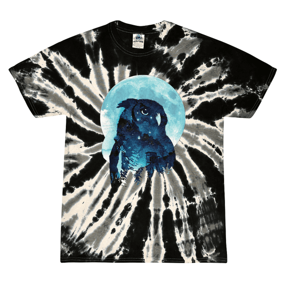 Wild Bobby, Creepy Winter Beach Night Owl Animal Lover Tie-Dye T-Shirt