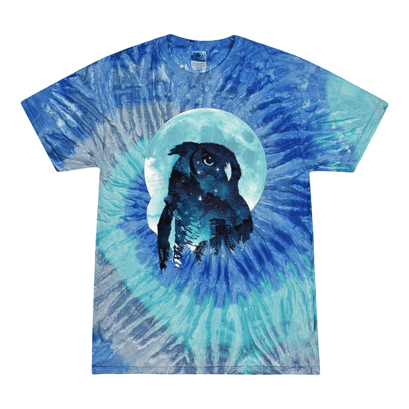 Wild Bobby, Creepy Winter Beach Night Owl Animal Lover Tie-Dye T-Shirt