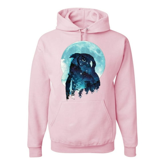 Wild Bobby, Creepy Winter Beach Night Owl Fashion Graphic Hoodie Sweatshirt, Light Pink, Large