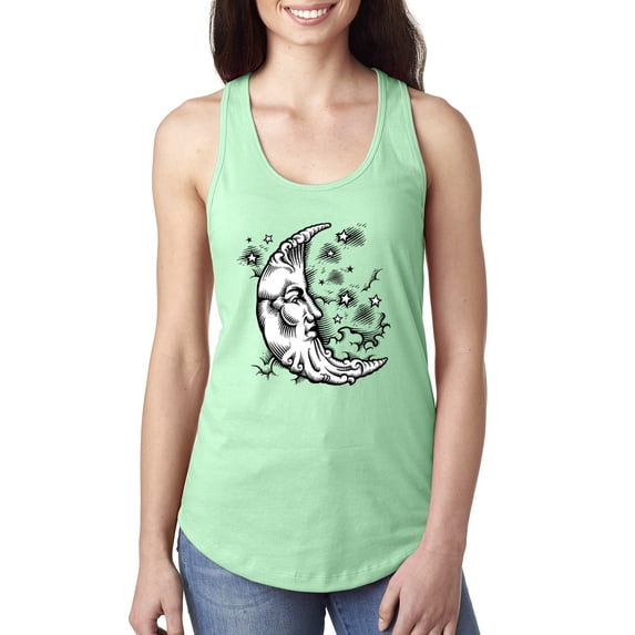 Wild Bobby Crescent Moon Astrology Puff Print Fashion Ladies Racerback Tank Top, Mint, Medium