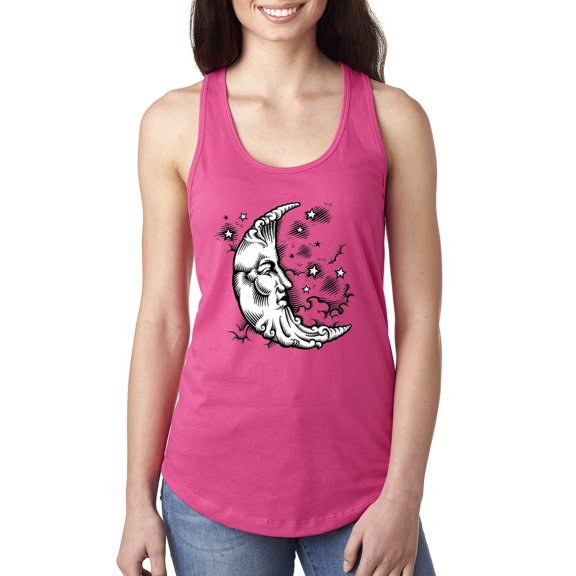 Wild Bobby Crescent Moon Astrology Puff Print Fashion Ladies Racerback Tank Top, Raspberry, Large