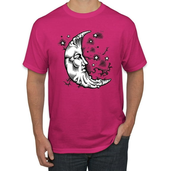 Wild Bobby Crescent Moon Astrology Puff Print Fashion Men's Tee, Fuschia, Small