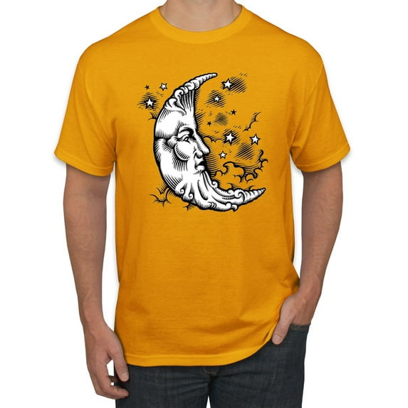Wild Bobby Crescent Moon Astrology Puff Print Fashion Men's Tee, Gold, XX-Large