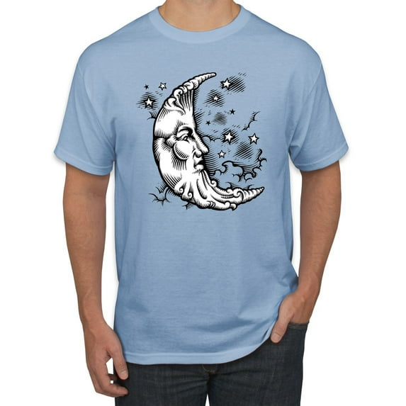 Wild Bobby Crescent Moon Astrology Puff Print Fashion Men's Tee, Light Blue, XX-Large
