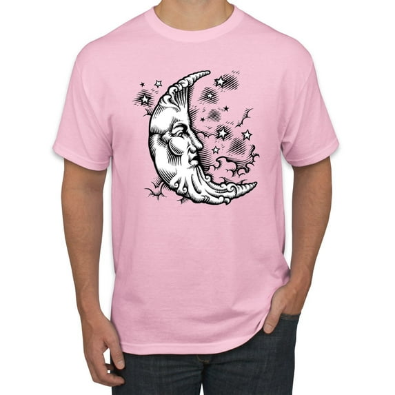Wild Bobby Crescent Moon Astrology Puff Print Fashion Men's Tee, Light Pink, Small