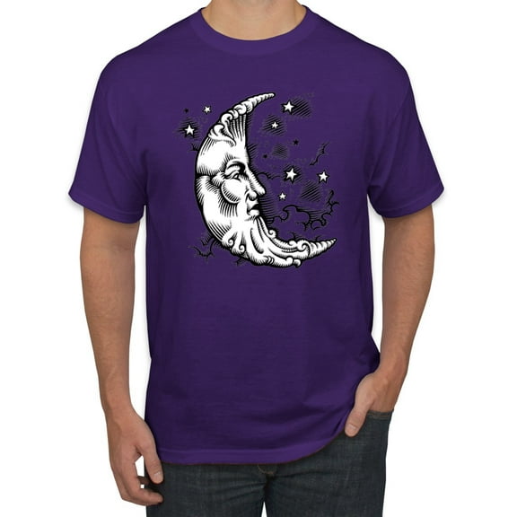 Wild Bobby Crescent Moon Astrology Puff Print Fashion Men's Tee, Purple, Small