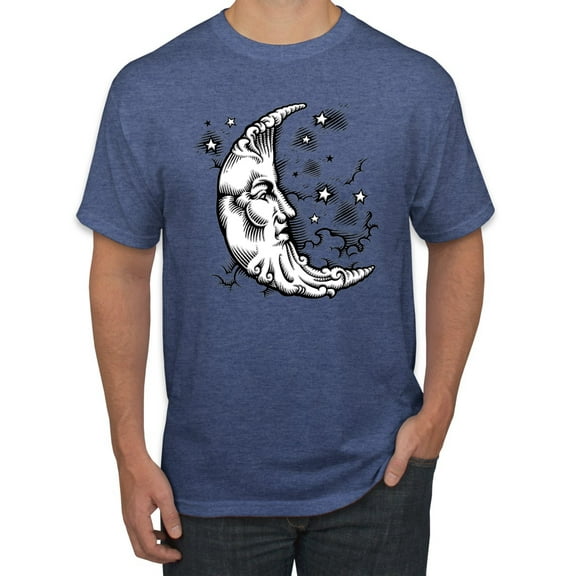 Wild Bobby Crescent Moon Astrology Puff Print Fashion Men's Tee, Vintage Heather Blue, Large