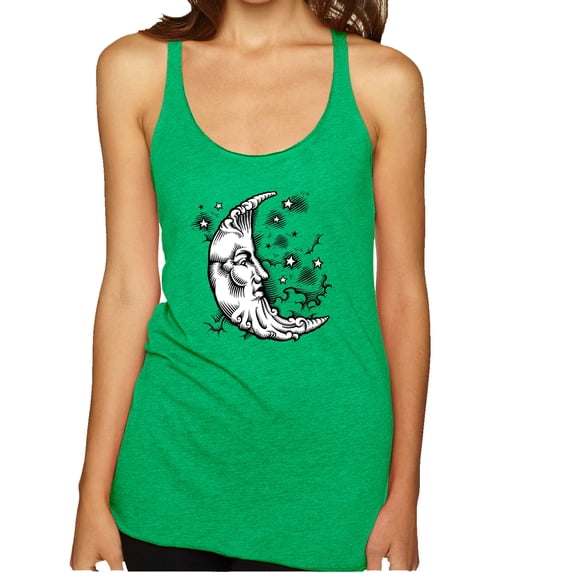 Wild Bobby Crescent Moon Astrology Puff Print Fashion Tri-Blend Racerback Tank Top, Envy, Large