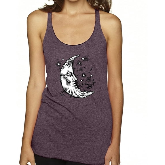 Wild Bobby Crescent Moon Astrology Puff Print Fashion Tri-Blend Racerback Tank Top, Purple Vintage, Small