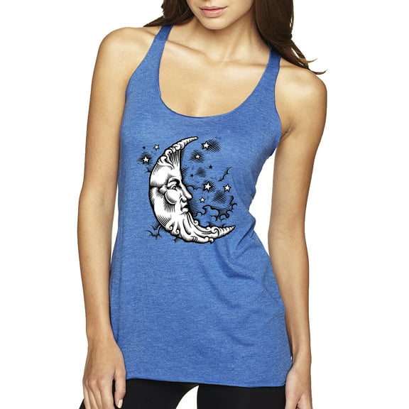 Wild Bobby Crescent Moon Astrology Puff Print Fashion Tri-Blend Racerback Tank Top, Vintage Royal, Large