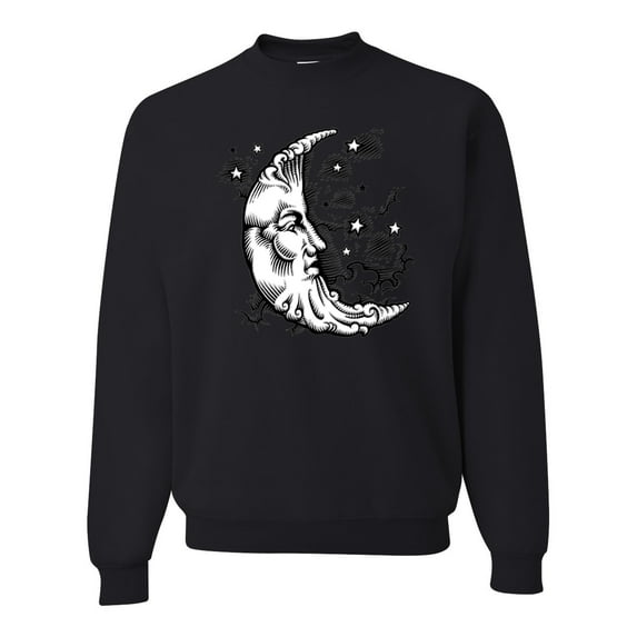 Wild Bobby Crescent Moon Astrology Puff Print Fashion Unisex Crewneck Sweatshirt, Black, Small