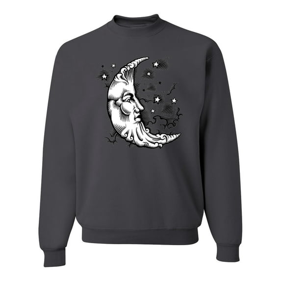 Wild Bobby Crescent Moon Astrology Puff Print Fashion Unisex Crewneck Sweatshirt, Charcoal, Small