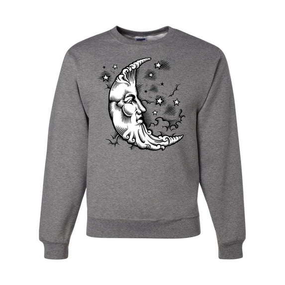Wild Bobby Crescent Moon Astrology Puff Print Fashion Unisex Crewneck Sweatshirt, Heather Grey, X-Large