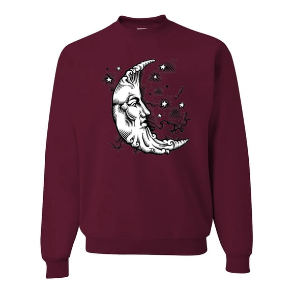 Wild Bobby Crescent Moon Astrology Puff Print Fashion Unisex Crewneck Sweatshirt, Maroon, X-Large