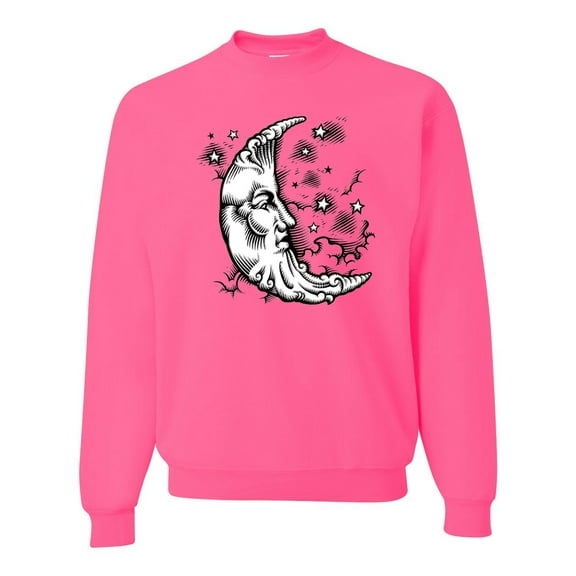 Wild Bobby Crescent Moon Astrology Puff Print Fashion Unisex Crewneck Sweatshirt, Neon Pink, Small