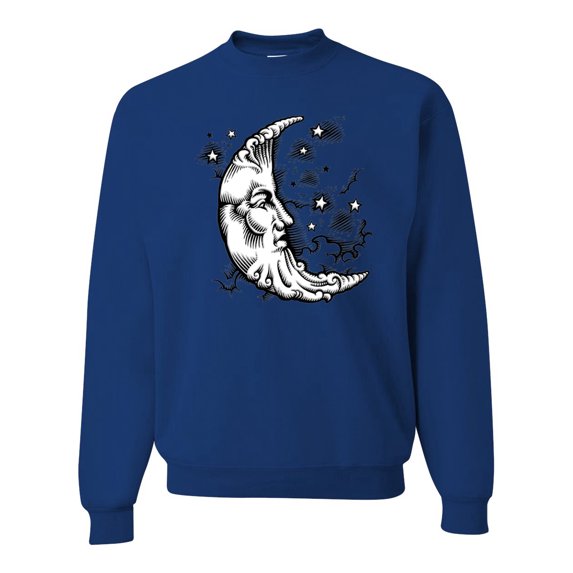 Wild Bobby Crescent Moon Astrology Puff Print Fashion Unisex Crewneck Sweatshirt, Royal, Medium