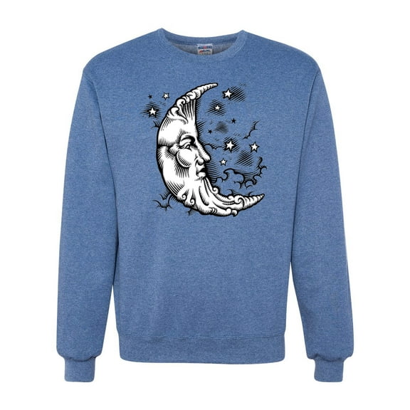 Wild Bobby Crescent Moon Astrology Puff Print Fashion Unisex Crewneck Sweatshirt, Vintage Heather Blue, X-Large