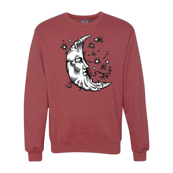 Wild Bobby Crescent Moon Astrology Puff Print Fashion Unisex Crewneck Sweatshirt, Vintage Heather Red, 3X-Large