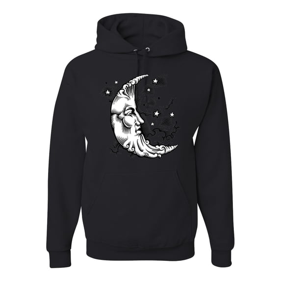 Wild Bobby Crescent Moon Astrology Puff Print Fashion Unisex Hoodie Sweatshirt, Black, Small