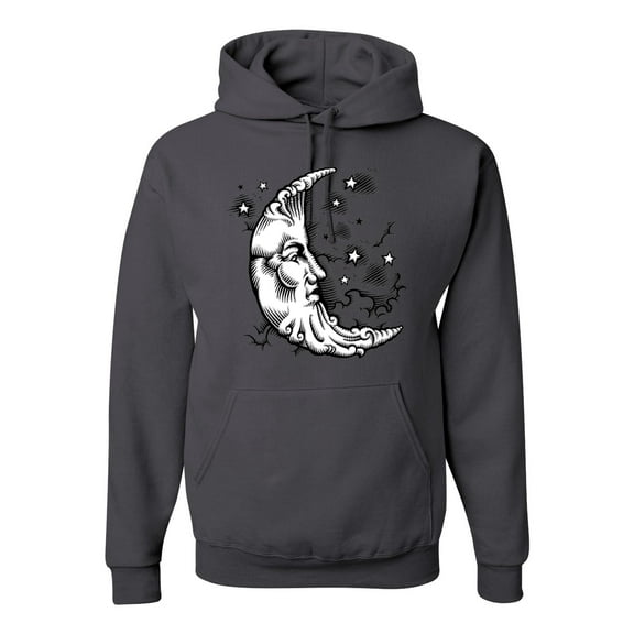 Wild Bobby Crescent Moon Astrology Puff Print Fashion Unisex Hoodie Sweatshirt, Charcoal, Small