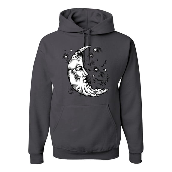 Wild Bobby Crescent Moon Astrology Puff Print Fashion Unisex Hoodie Sweatshirt, Charcoal, X-Large