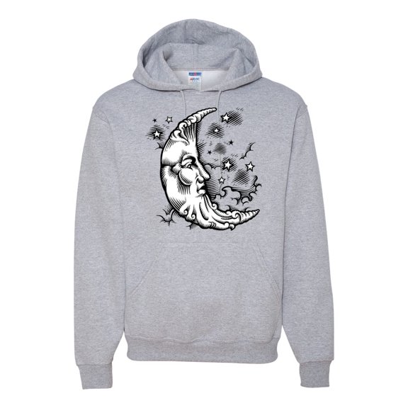 Wild Bobby Crescent Moon Astrology Puff Print Fashion Unisex Hoodie Sweatshirt, Heather Grey, XX-Large